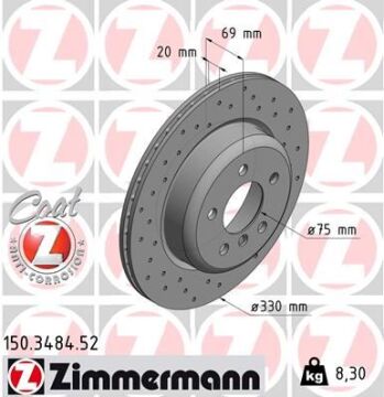 Fren Dıskı Arka Bmw F10 F11 F18 Delıklı ZIMMERMANN 150.3484.52