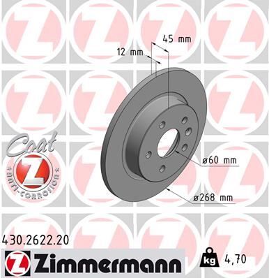 Arka Fren Aynası Astra J 09 > Mokka 13 > Cruze 09 > Aveo 11> Trax 12> 268.5X12x5dl Dolu 569074-9 5527032-95527032 ZIMMERMANN 430.2622.20