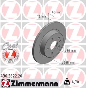 Arka Fren Aynası Astra J 09 > Mokka 13 > Cruze 09 > Aveo 11> Trax 12> 268.5X12x5dl Dolu 569074-9 5527032-95527032 ZIMMERMANN 430.2622.20