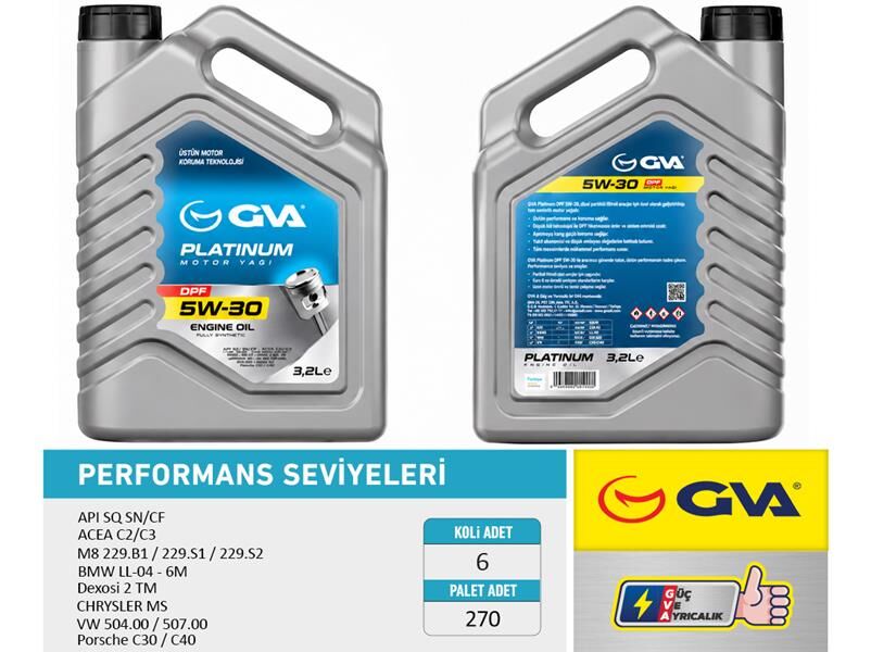 Motor Yağı 5W30 3.2 Lt Platınum Partiküllü-Dpf Tam Sentetik Apı Sq Sn/Cf GVA 9921158