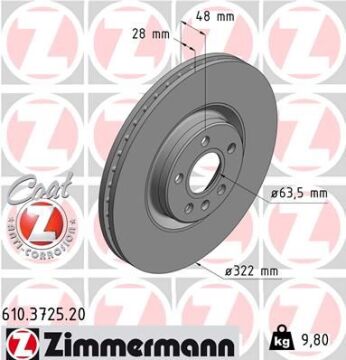 Ön Fren Aynası Volvo S60 Iıı 19> S90 Iı 19> V60 18 > V90 Iı 16> Xc40 18> Xc60 Iı 19> 17 Jant Teklı 322 Cap ZIMMERMANN 610.3725.20