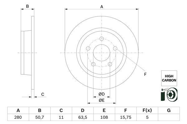 Fren Diski Arka Ford Connect 18> Ölçü: 280 Mm BOSCH 0986479G71