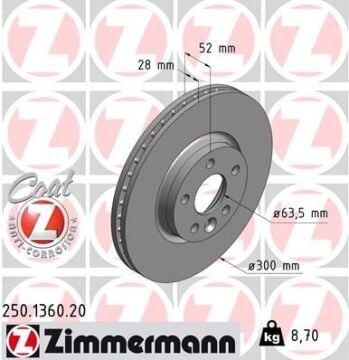 Fren Dıskı On Ford Mondeo Iv S-Max . Land Rover Freelander Iı L359 Range Rover Evoque L538 ZIMMERMANN 250.1360.20
