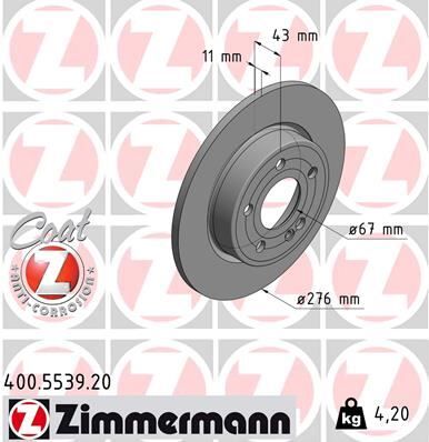 Fren Dıskı Arka Mercedes W177 W247 C118 X118 ZIMMERMANN 400.5539.20