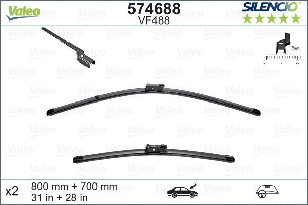 Ön Silecek Süpürge Takımı 800-700Mm Opel Zafıra C 11>19 Peugeot P3008-P5008 09> Cıtroen C4 Spaceto Urer 18> Silencio X-Trm Flat Blade Vm484 X2 VALEO 574688