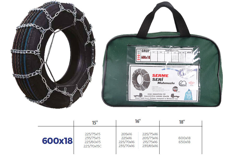 Patinaj Zinciri Minibüs Ve Kamyonet Serme 205X75x16 Tırnaklı Zincir Ebatları İçin Resime Bakınız KNK3 600X18