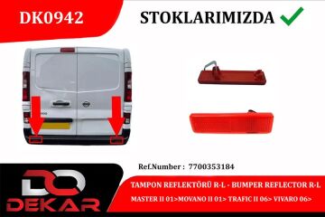 Arka Tampon Reflektörü Sağ-Sol Master Iı 01>Movano Iı 01> Trafıc Iı 06> Vıvaro 06> DEKAR DK0942