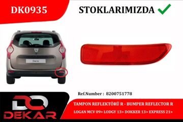Arka Tampon Reflektoru Sag Logan Mcv 09> Lodgy 13> Dokker 13> Express 21> DEKAR DK0935
