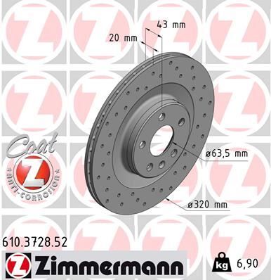 Arka Fren Diski S60 Iıı 224 -S90 Iı 234 -V60 Iı -V90 Iı 235-236 -Xc40 536 -Xc60 Iı Xc90 2014 > Delikli ZIMMERMANN 610.3728.52