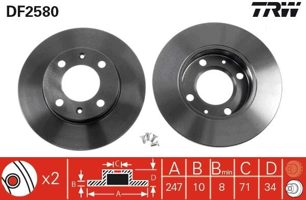 Arka Fren Aynası P405 1.6-1.9-1.8T 89-92 P405 Iı 1.8-2.0-2.0 16V 92-95 247X10x9 TRW DF2580