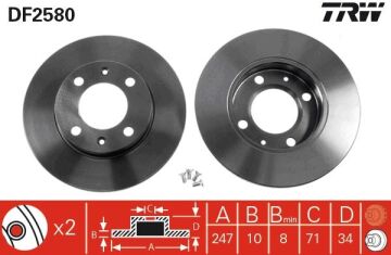 Arka Fren Aynası P405 1.6-1.9-1.8T 89-92 P405 Iı 1.8-2.0-2.0 16V 92-95 247X10x9 TRW DF2580