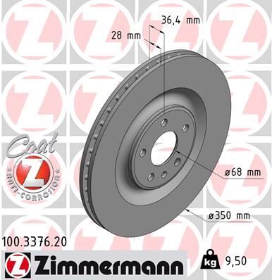 Fren Diski Arka Kaplamalı Havalı Touareg-A6-A7-A8-Q8-E Tron 986479E41-Df6750s ZIMMERMANN 100.3376.20