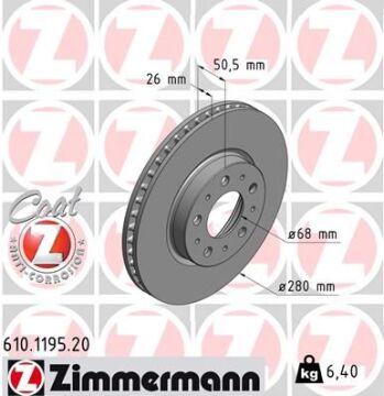 Ön Fren Aynası Volvo 850 91-97 -S70-C70-V70-960-2.0-2.5-2.5 20V-2.5Tdı 97 > 280X26x5dlxhavalı 986478603-Df2671 ZIMMERMANN 610.1195.20