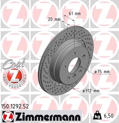 Fren Dıskı Arka Sol Bmw M3 E36 Delıklı ZIMMERMANN 150.1292.52