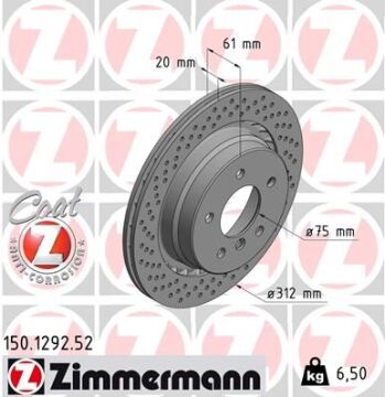 Fren Dıskı Arka Sol Bmw M3 E36 Delıklı ZIMMERMANN 150.1292.52