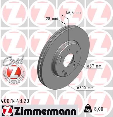 Fren Dıskı On Mercedes W203 Cl203 C209 W210 R170 ZIMMERMANN 400.1443.20