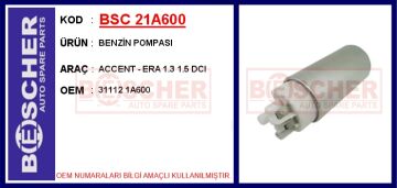 Yakıt Pompası Depo İçi Hyundaı Accent Admıre Era 1.5L D3ea D4fa Crdi 02-10 / Getz 1.5L D3ea D4fa C Rdi 03-10 BSC 21A600