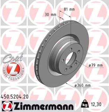 Fren Dıskı On Land Rover Range Rover Iıı L322 ZIMMERMANN 450.5204.20