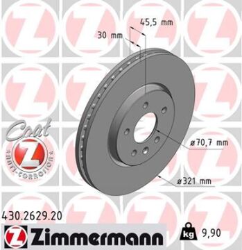 Ön Fren Aynası 17 Inç Astra J 09 > Zafıra C 11 > 321X30x28/5D/Havalı 13502826 ZIMMERMANN 430.2629.20