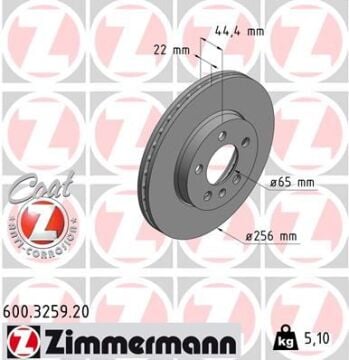Ön Fren Aynası Polo Vı 18 >Ibıza V 17 >A1 19 >Kamıq-Scala 19 > 256X22x5dlxhavalı 0986479F32-Df6584 ZIMMERMANN 600.3259.20
