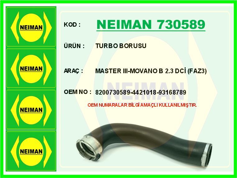 Turbo Borusu Master Iıı 10> Movano B 10> 2.3 Dci Faz3 NEIMAN 730589