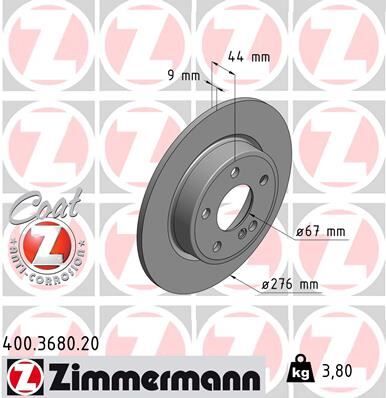 Fren Dıskı Arka Mercedes W176 W246 C117 ZIMMERMANN 400.3680.20