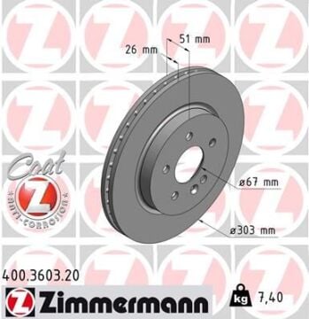 Fren Dıskı On Mercedes Ml-Class W163 98>05 ZIMMERMANN 400.3603.20