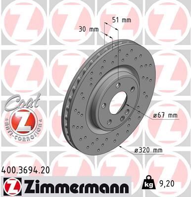 Fren Dıskı On Mercedes W176 W246 C117 X117 X156 ZIMMERMANN 400.3694.20