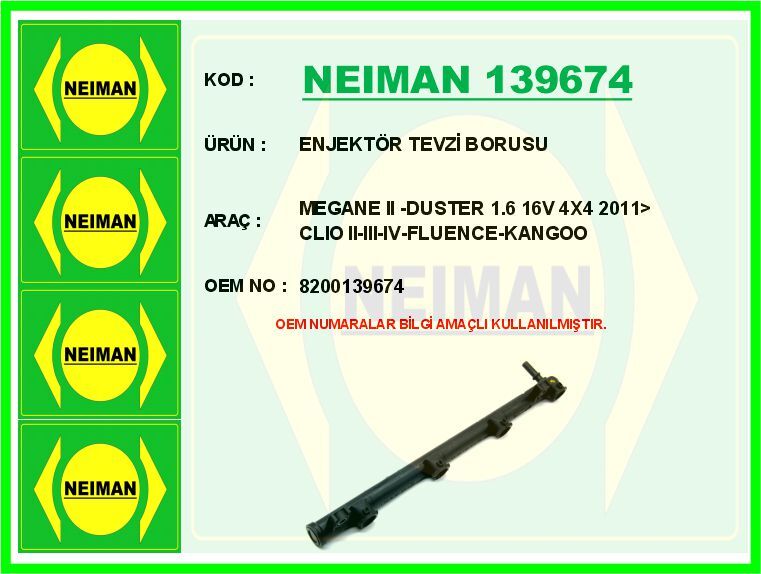 Enjektör Tevzi Borusu Megane Iı -Duster 1.6 16V 4X4 2011> Clıo Iı-Iıı-Iv-Fluence-Kangoo NEIMAN 139674