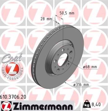 On Fren Dısk Ayna Volvo S60 I 2.0 T -2.4 00>10 V70 Iı 2.4 05>08 Xc90 I D3 / D5 09>14 ZIMMERMANN 610.3706.20