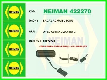 Bagaj Açma Butonu Düğme-Swici Opel Astra J 10>15-Zafıra C 10>18 NEIMAN 422270