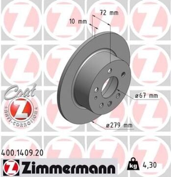 Fren Dıskı Arka Mercedes W115 C123 S123 W116 W126 W123 ZIMMERMANN 400.1409.20