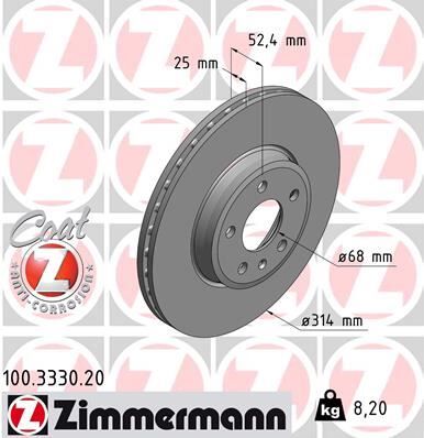 Ön Fren Aynası Havalı A4 8Ec 2.0 Tdı 06- A4 8K2 A4 Avant 8K5 1.8 Tfsı/1.8 Tfsı Quattro/2.0 Tfsı/2.0 986479467-Df4866s ZIMMERMANN 100.3330.20