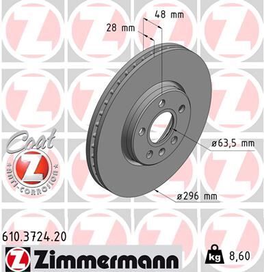 Fren Diski Ön Volvo S90-V60-V90 20> Dış Çap: 296Mm ZIMMERMANN 610.3724.20