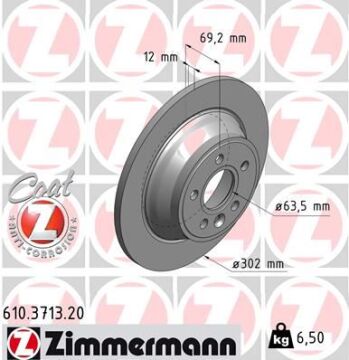 Arka Fren Dısk Aynası Volvo V70 Iıı 07> D4 13> S80 Iı 2.0 3.2 /2.0Tdı 08> Xc70 06> ZIMMERMANN 610.3713.20