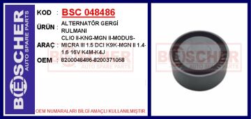 Alternatör Gergi Rulmanı Clıo Iı-Kng-Mgn Iı-Modus-Mıcra Iıı 1.5 Dcı K9k-Mgn Iı 1.4-1.6 16V K4m-K4j BSC 048486