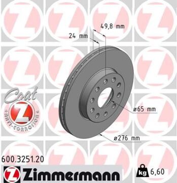 Ön Fren Aynası Golf 7 12>Leon 13>A3 13>Octavıa 12> 276X24x5dlxhvlı 0986479C47 ZIMMERMANN 600.3251.20