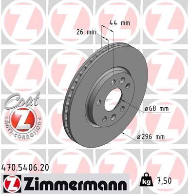 Ön Fren Diski Renault Megane Iv 15> Talısman 15> Dış Çap:296Mm K:26Mm Y:44Mm 5 Delik ZIMMERMANN 470.5406.20