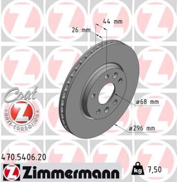 Ön Fren Diski Renault Megane Iv 15> Talısman 15> Dış Çap:296Mm K:26Mm Y:44Mm 5 Delik ZIMMERMANN 470.5406.20