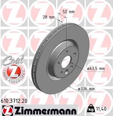 On Fren Dısk Aynası Havalı Volvo S60 Iı 10>15 S80 Iı 06> V60 I 11>15 V70 Iıı 07>15 Xc70 Iı 09>15 336Cm Cap ZIMMERMANN 610.3712.20