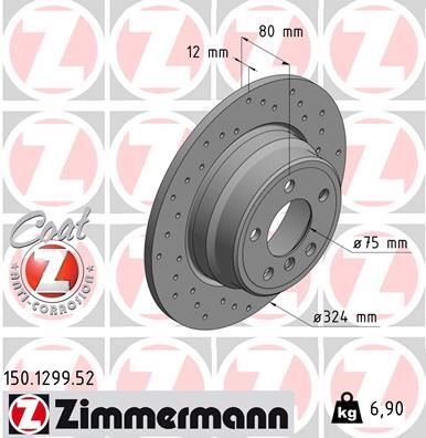 Fren Dıskı Arka Bmw X5 E53 00>06 Delıklı ZIMMERMANN 150.1299.52