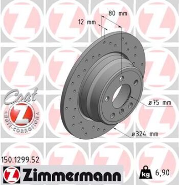 Fren Dıskı Arka Bmw X5 E53 00>06 Delıklı ZIMMERMANN 150.1299.52