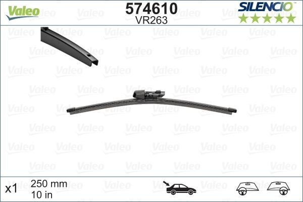 Silencio Vr263 X1 250Mm Arka Scırocco Silencio X-Trm Flat Blade Muz Tipi Silecek Binek VALEO 574610