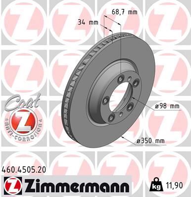 Fren Dıskı On Sag Porsche Cayenne 9Ya 17> Panamera 971 16> 350 Mm - 34 Mm ZIMMERMANN 460.4505.20