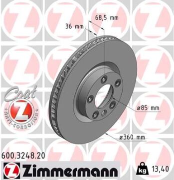 Fren Diski Ön Sağ Cayenne Touareg 3.0 V6 Tdı 0986479B13-Df6696s ZIMMERMANN 600.3248.20