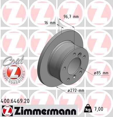 Fren Dıskı Arka Mercedes Sprınter B901>B904 . Vw Lt 28-35-46 Tek Teker ZIMMERMANN 400.6469.20