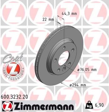 Arka Fren Aynası Havalı Transporter T5 1.9 Tdi 2.0 2.5 Tdi 04/03>Multıvan 4.03> 294X21.9X5dlxhaval 986479097-Df4312 ZIMMERMANN 600.3232.20