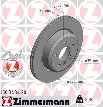 Fren Dıskı Arka Bmw F10 F11 F18 ZIMMERMANN 150.3484.20