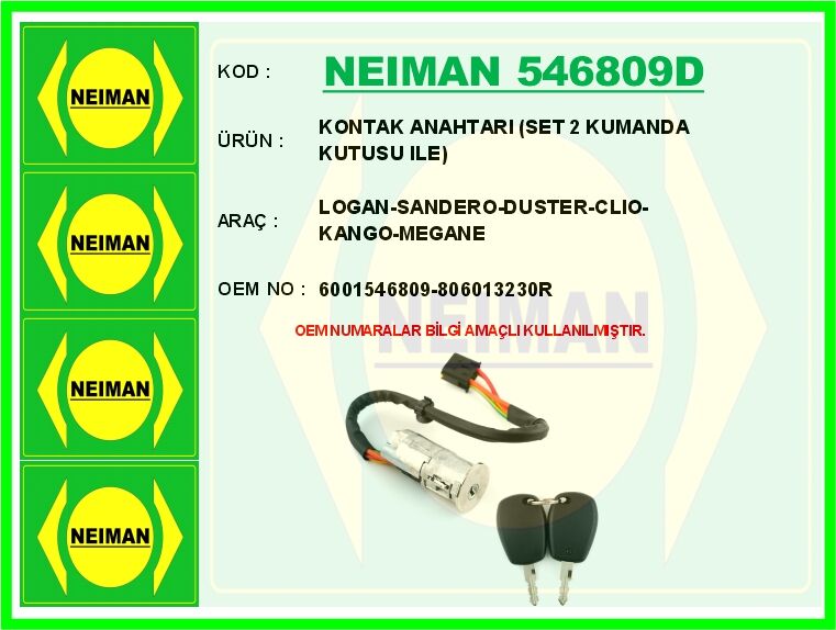 Kontak Anahtarı Logan-Sandero-Duster-Clıo-Kango-Megane Set 2 Kumanda Kutusu Ile NEIMAN 546809D