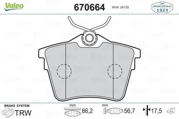 Arka Fren Balatası Peugeot P407 1.6 Hdı 1.8-2.0 04> 607 00> Cıtroen C5 08> VALEO 670664